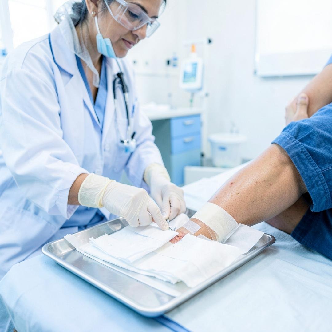 Clinician providing professional dressing care for a chronic wound