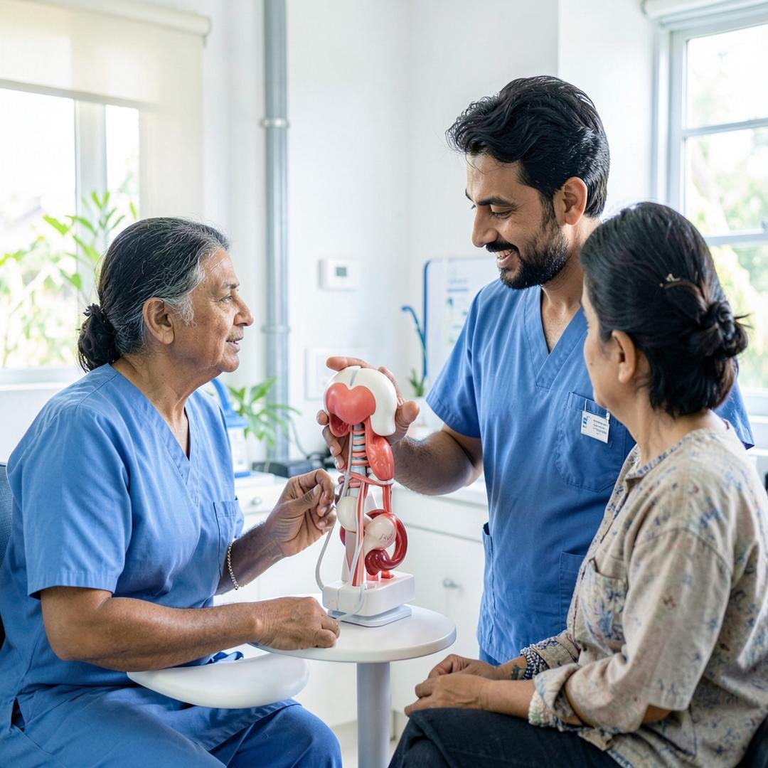 Doctor explaining piles treatment during a private consultation